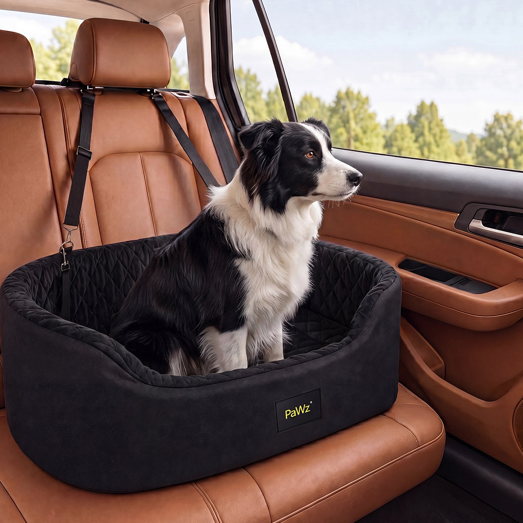 Pawz Dog Car Seat  Pet Car Seat Elevated 10cm Plush Oxford Black-2100034988404772870