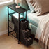Levede Bedside Table Slim Bedside Table with LED Charging Station Black-2100034980116828166