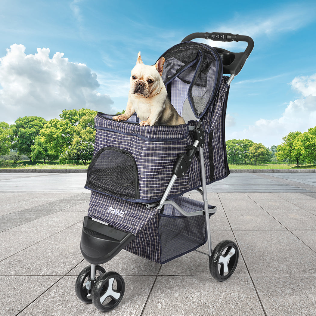 PaWz Large Pet Stroller Dog Cat Carrier Plaid-1864184623995686918