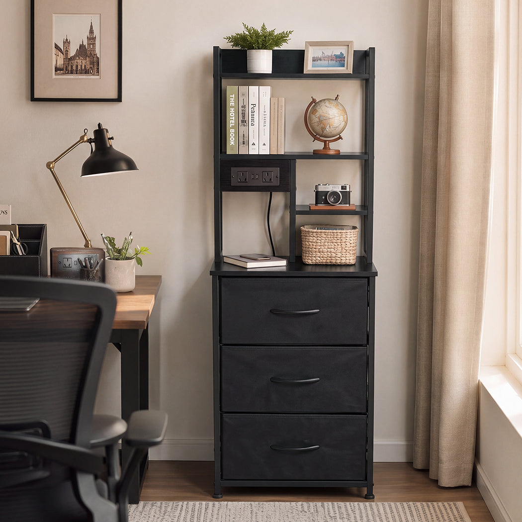 Levede Bedside Table with Charging Station 3 Drawer RGB Light Night Stand Black-2109799597017337863