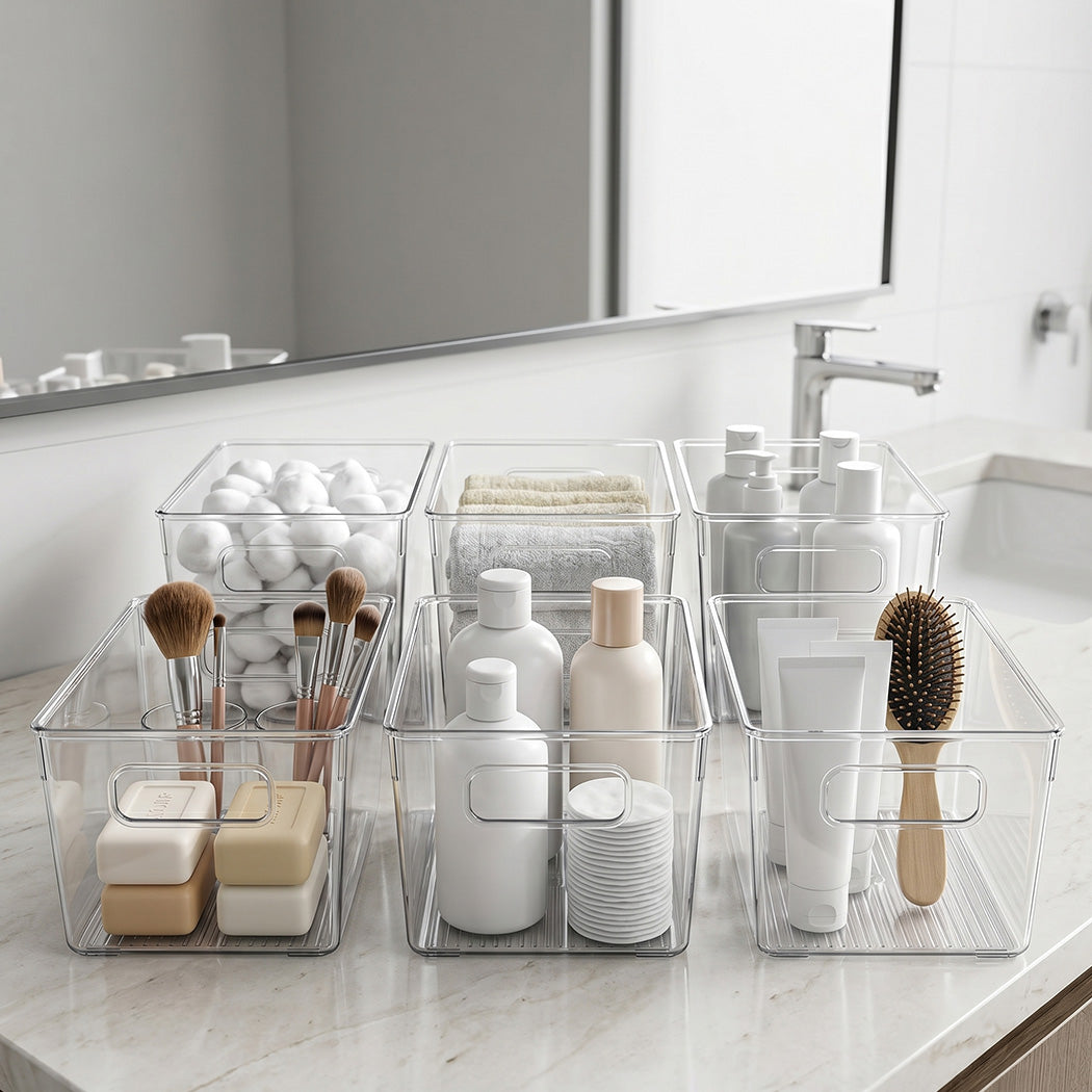 Toque Clear Plastic Storage Bins 6PCS Pantry Fridge Organizer Boxes Handles-2061251865114447878