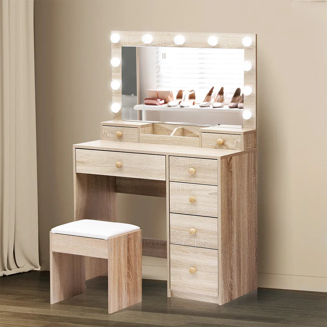 Levede Dressing Table Stool Set Oak-2029387202403897350