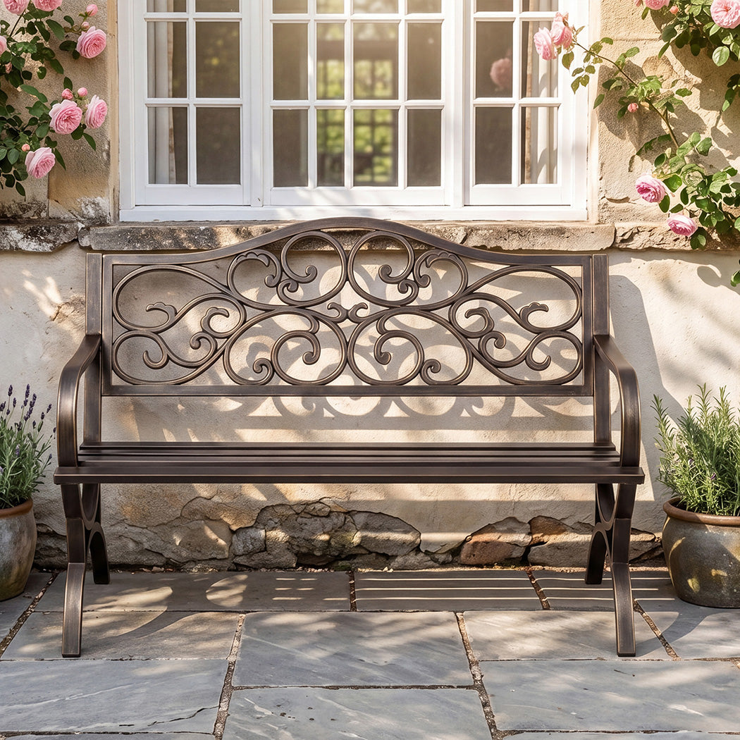 Levede Garden Bench Seat Outdoor Patio Park Lounge Backyard Chair Bronze 3 Seat-2072893558347665414