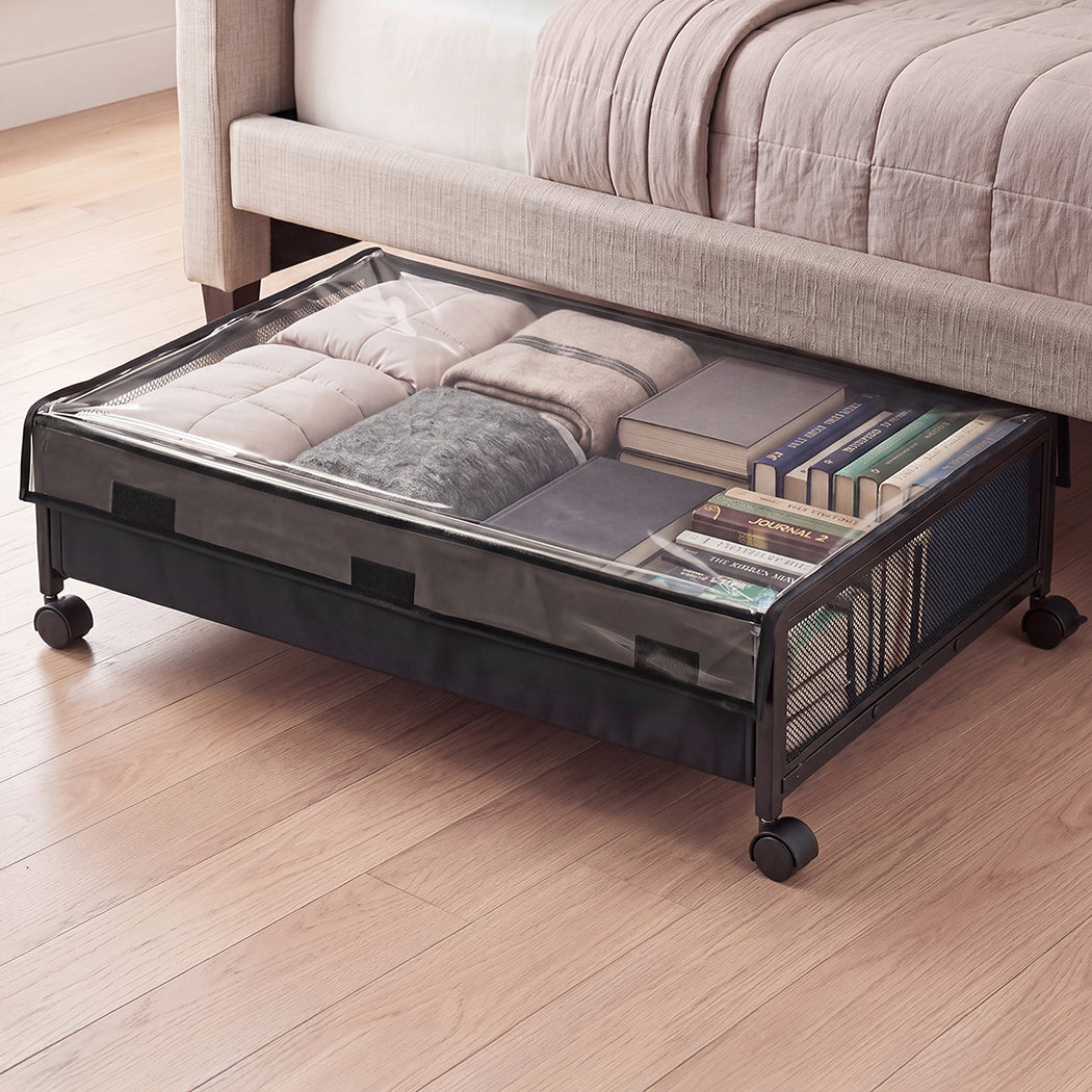 Levede 2Pcs Under Bed Storage Box Wheels Clothes Organizer Dustproof 48L-2072893558603517958