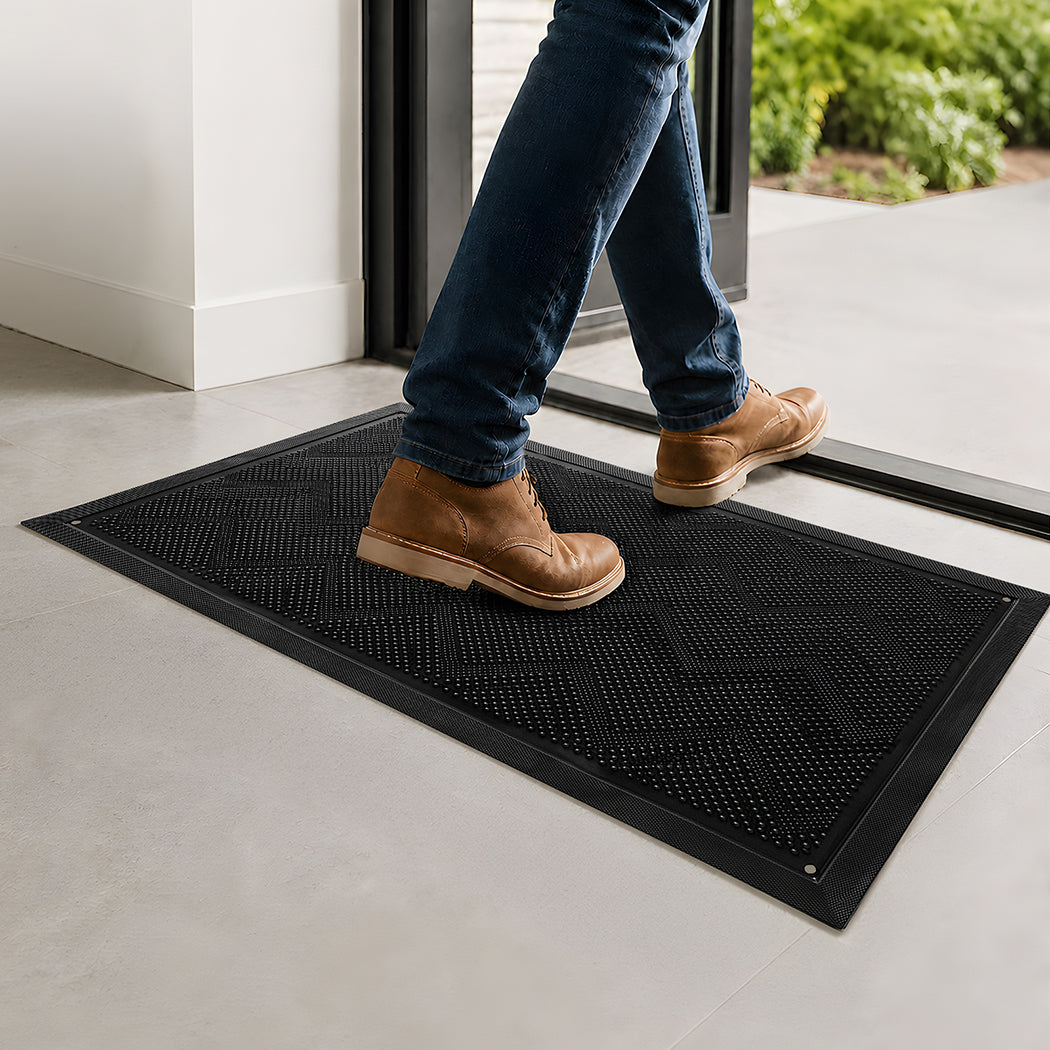 Marlow Front Door Mat TPE Non Slip Low Profile with Drainage Holes Black-2109799592118390791