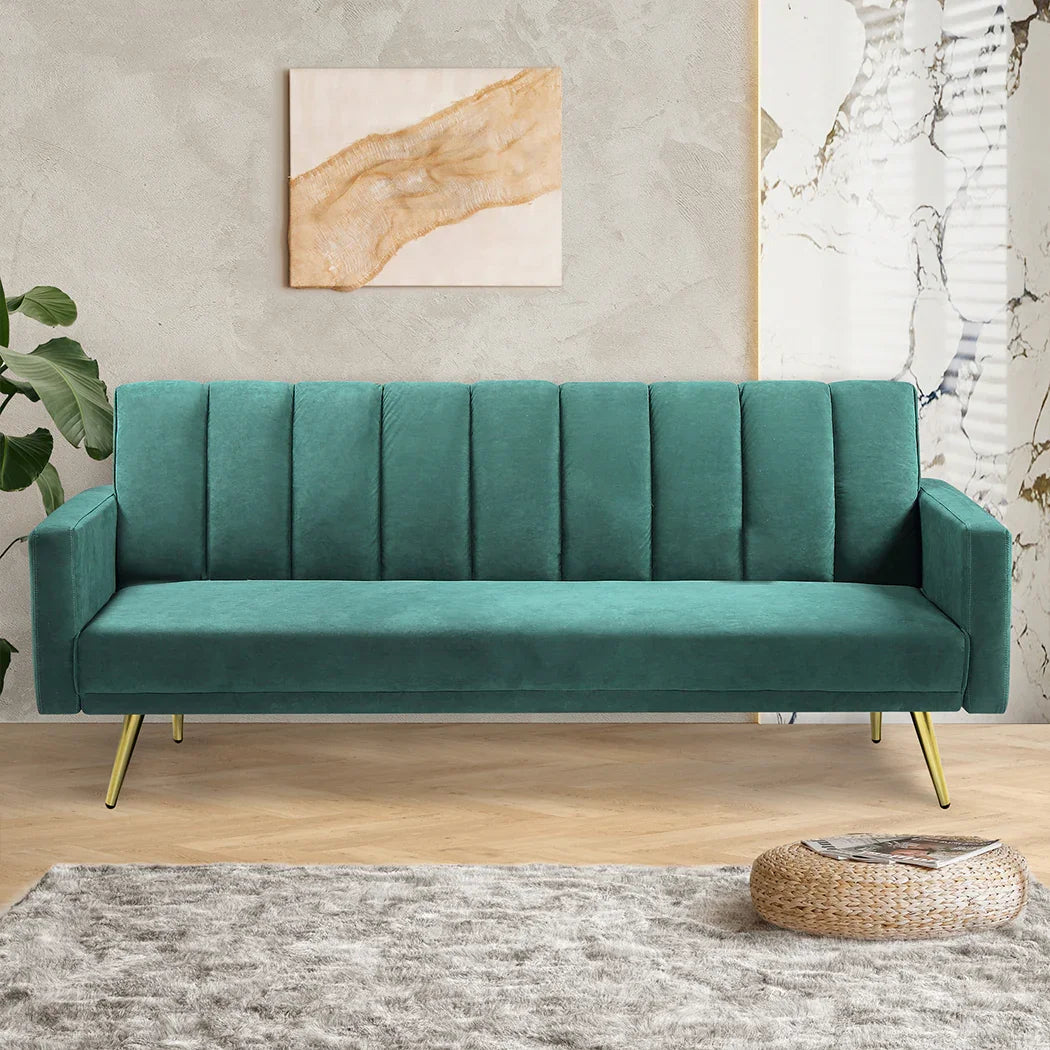 Levede Sofa Bed Convertible Velvet Lounge Recliner Couch Sleeper 3 Seater Green-2006732804997648390