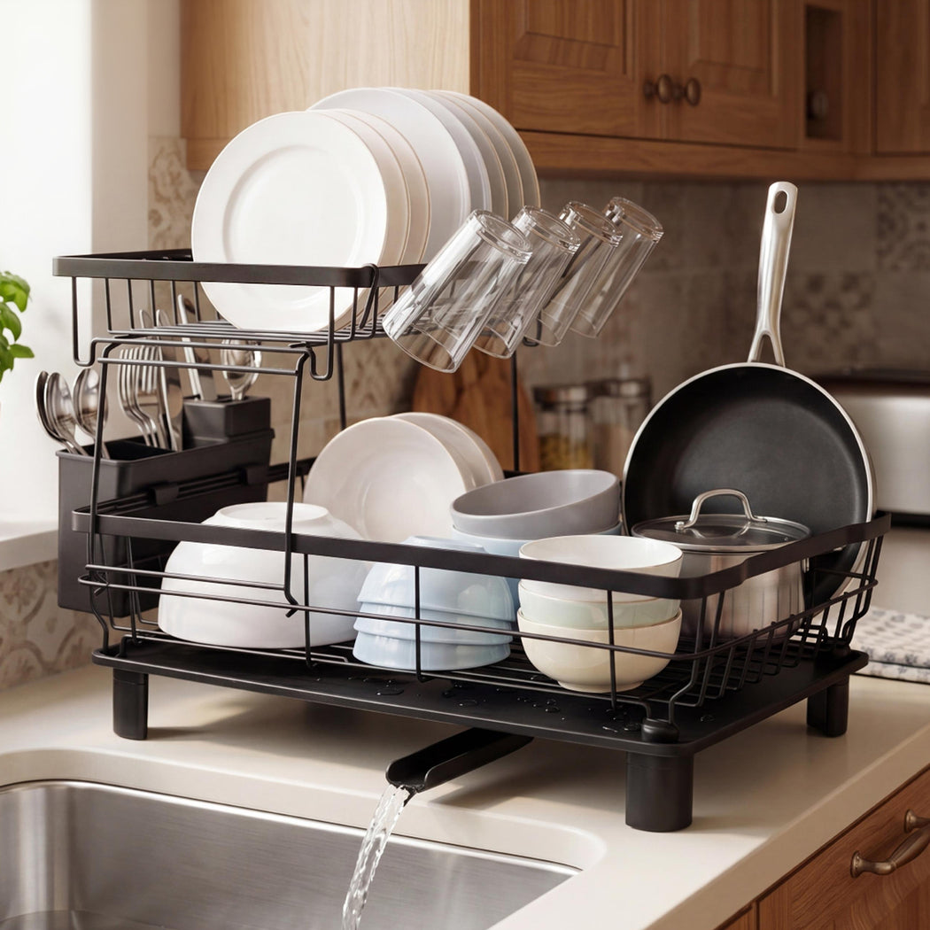 Toque 2 Tier Drying Rack Kitchen Organizer Storage Plate Drainer Cutlery Holder-2061251870420242438