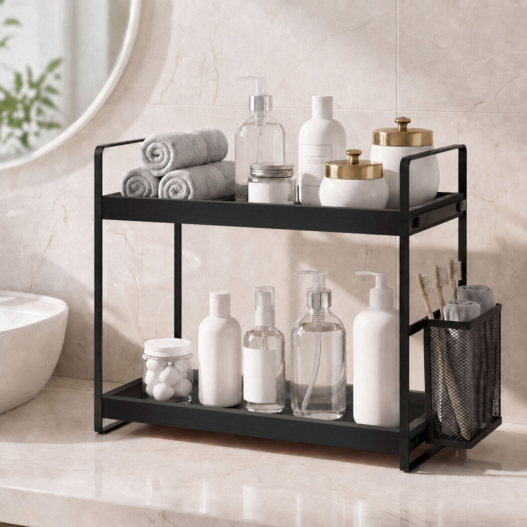 Levede 2 Tier Countertop Organiser Classic Storage Rack Bathroom Kitchen Black-2072893554912530438