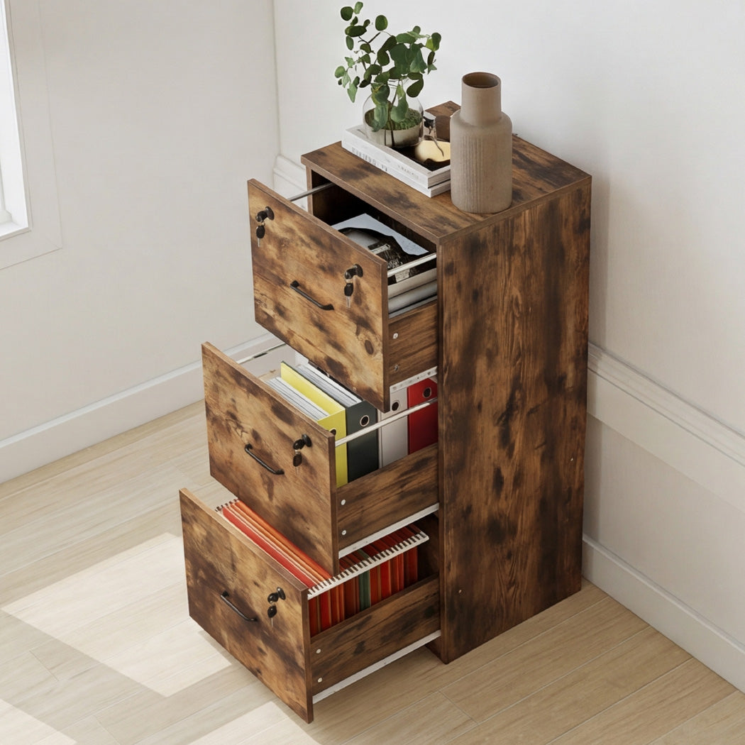 Levede File Cabinet Document Organiser  3 Lockable Drawers Vertical Cabinet-2072893556288262150