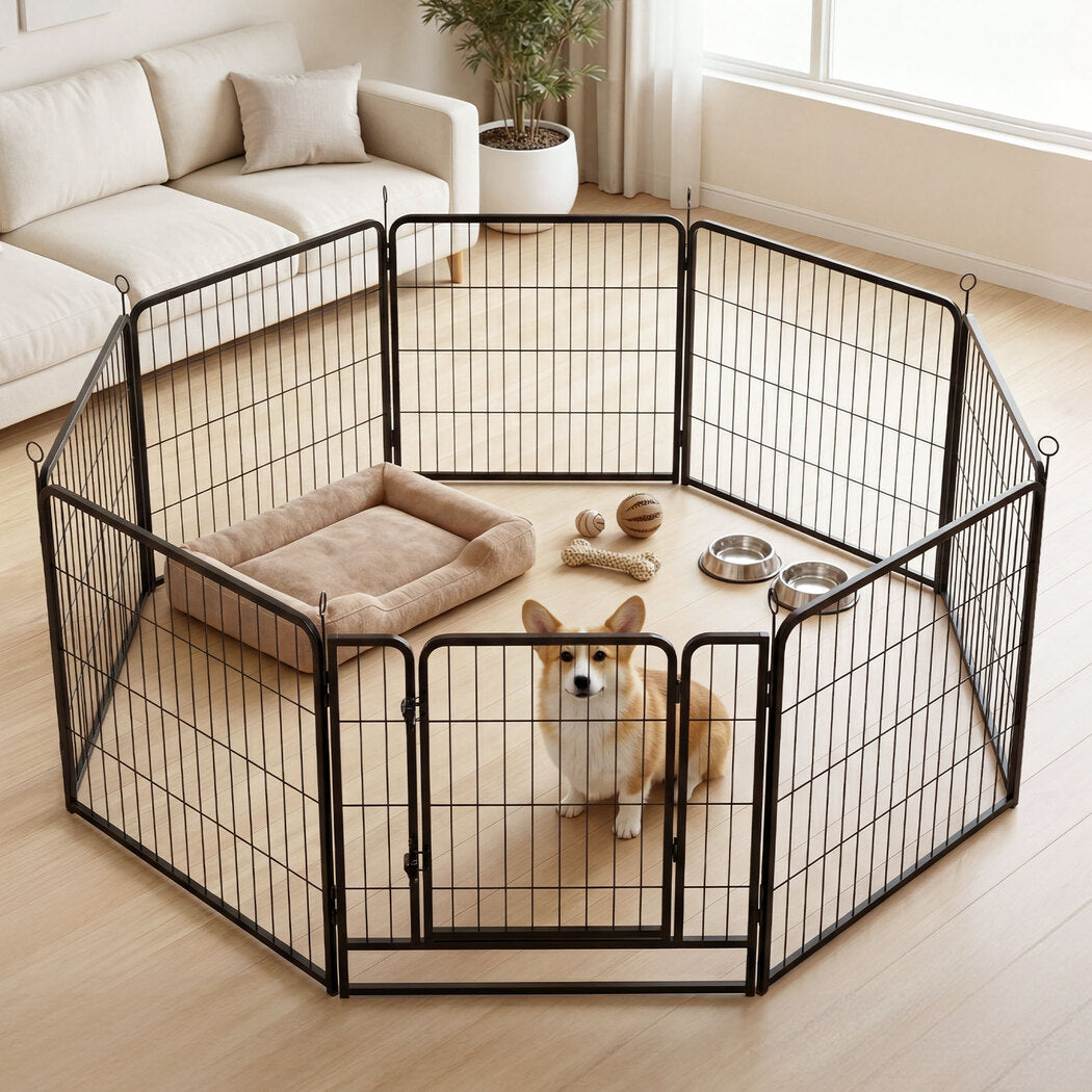Pawz Dog Playpen 8-Panel Folding Dog Pen Steel Black-2100034989323325446