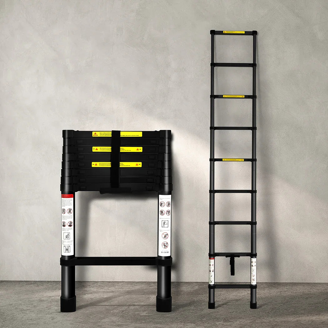 Traderight Multipurpose Aluminium Ladder Telescopic 2.6M Black 2.6 Meter-2006733178764660742