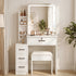 Levede Dressing Table Vanity Stool Set Sliding LED Mirror Makeup Storage Shelves White-2072893560474177542
