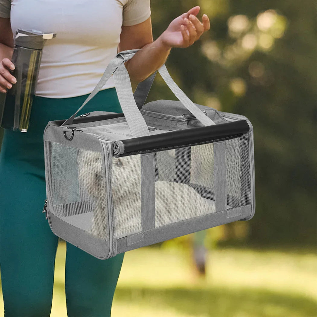 Pawz 3 in 1 Pet Soft Crate Dog Cat Carrier M Size Grey-2029387205448962054