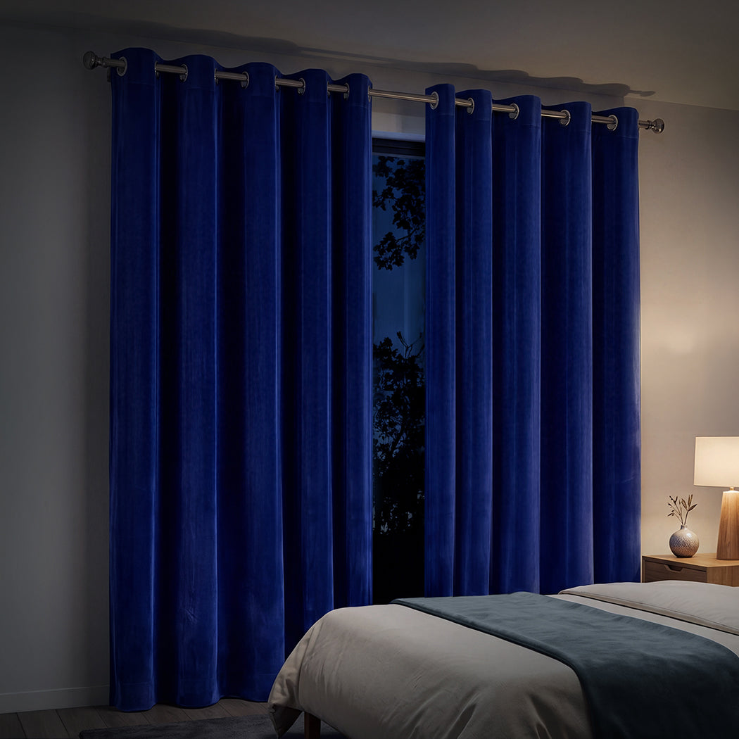 Marlow Velvet Blackout Curtains 2-Panel Room Darkening Eyelet Curtains 132x213cm-2072893566862102534