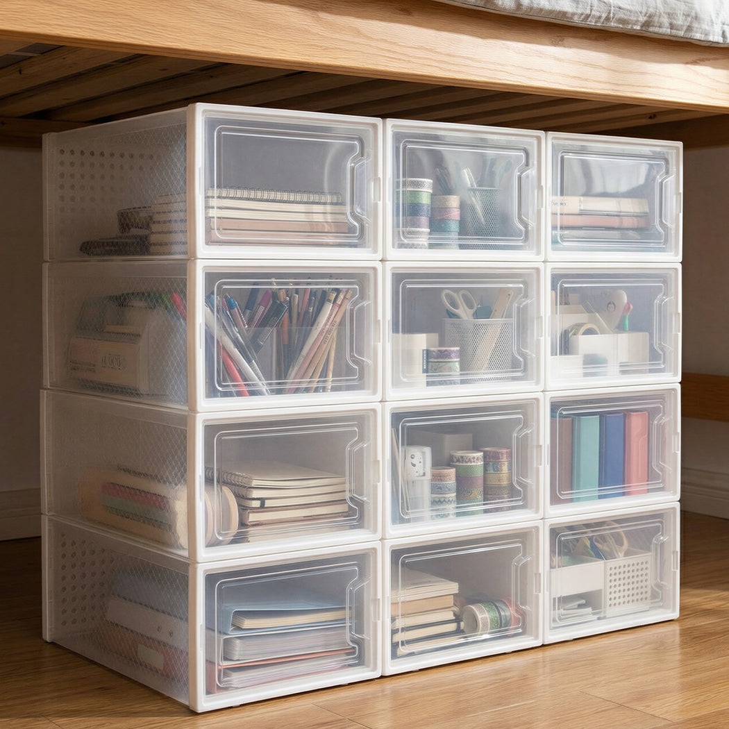Stacked Shoe Rack Storage Boxes 12 Pcs Stackable Clear Plastic Display Cases-2065254306415775750