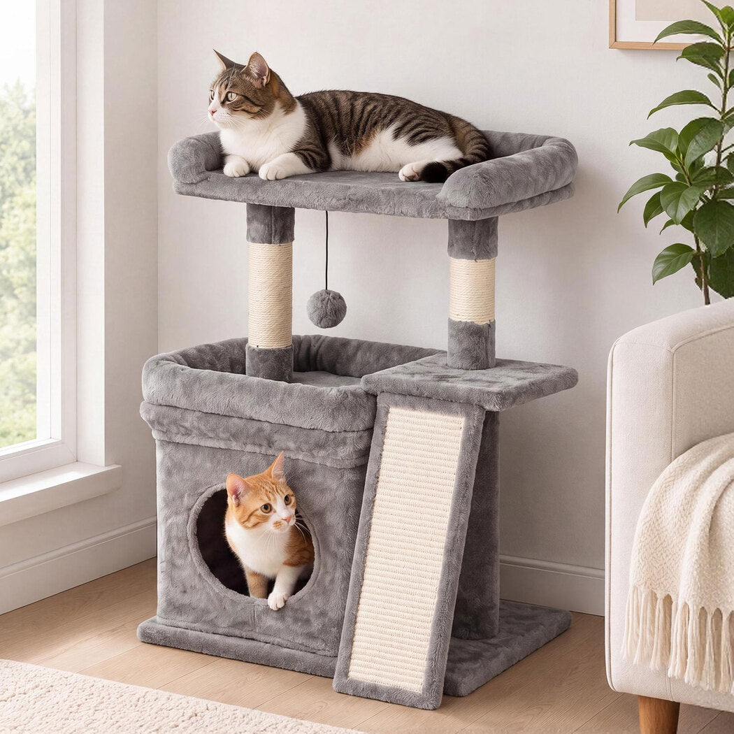 Pawz Cat Tree Tower Large Perch Condo Sisal Scratcher for Indoor Felines Grey-2100034993777676294