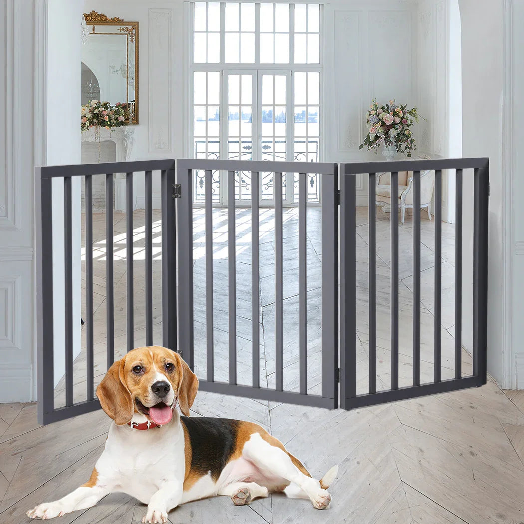 Wooden Pet Gate Dog Fence Retractable Grey 2000x 3MM-2029387225204133894