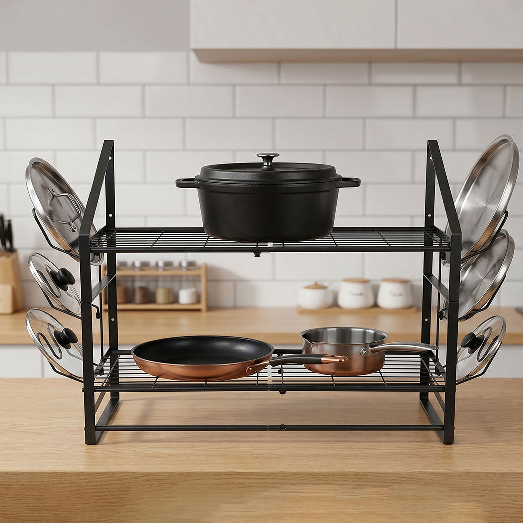 Toque Pot Rack Wall Mounted 2 Tier Hanging Cookware Organizer 20 Hooks Pan Rack-2072893580028022790