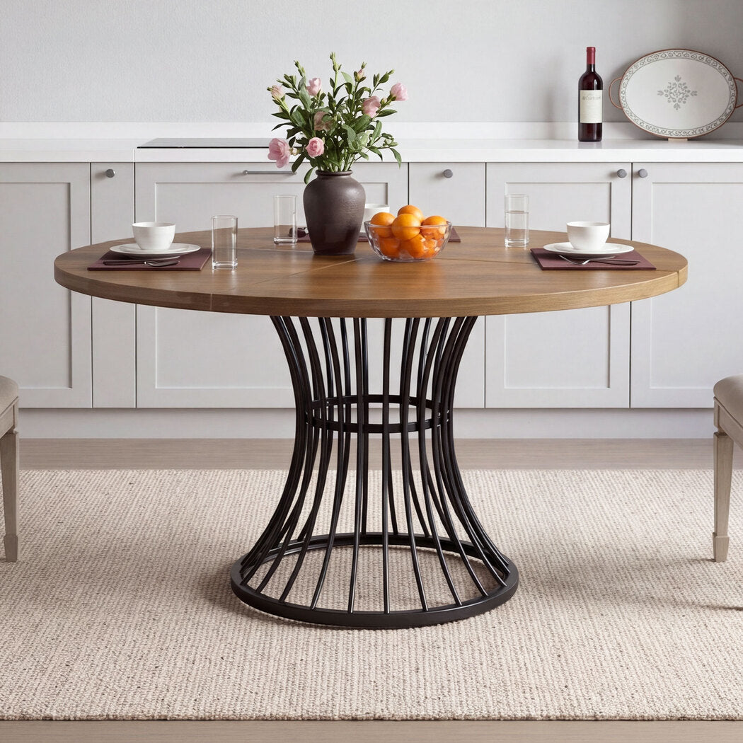 Levede Dining Table 120cm Round Dining Table 30mm MDF Retro Brown-2100034939201392646