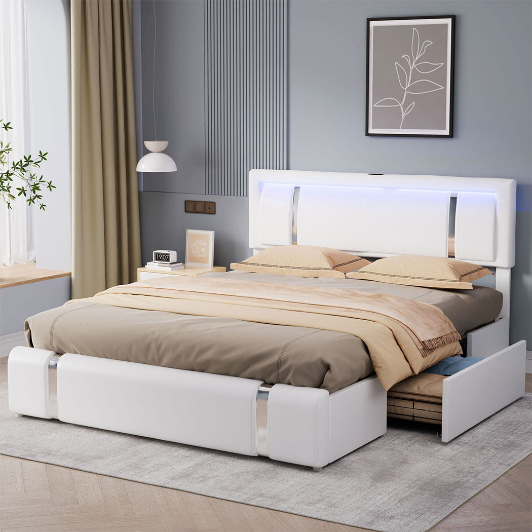 Levede Double Bed Frame With Adjustable Headboard White-1894516790126579718