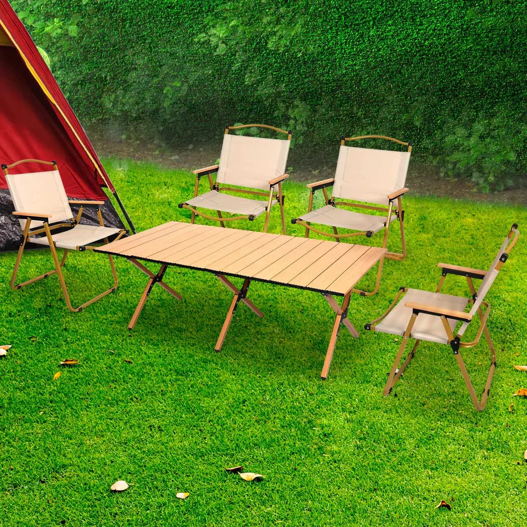 Levede Folding Camping Table Chair Set Oak-2018816888494231558