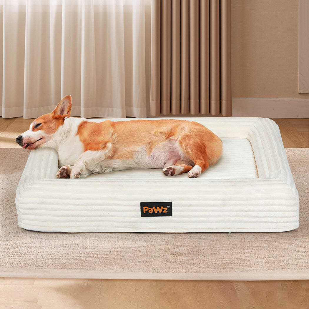 Pawz L Size Orthopedic Dog Bed with Corduroy Removable Cover Waterproof Washable Beige-2065254248819593222