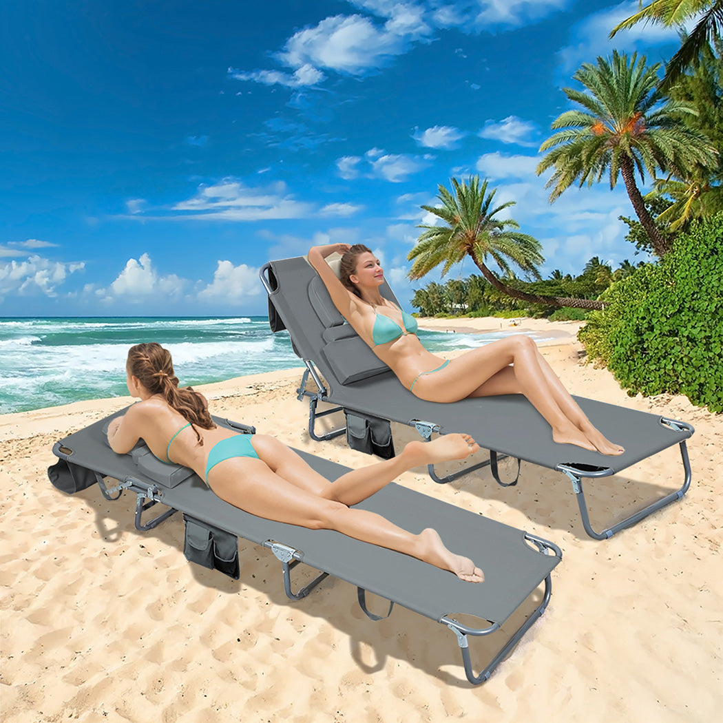 Levede Foldable Beach Lounge Chairs with Face Hole Grey-1910112248827875334