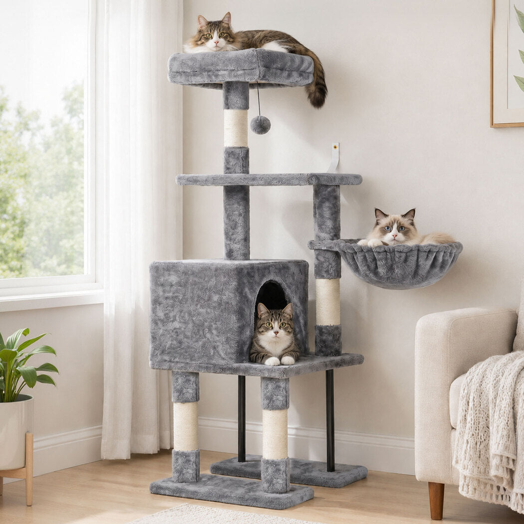 Pawz Cat Tree Cat Tower Multi-Level Cat Bed with Condo 125cm Plush Gray-2100034991957348358