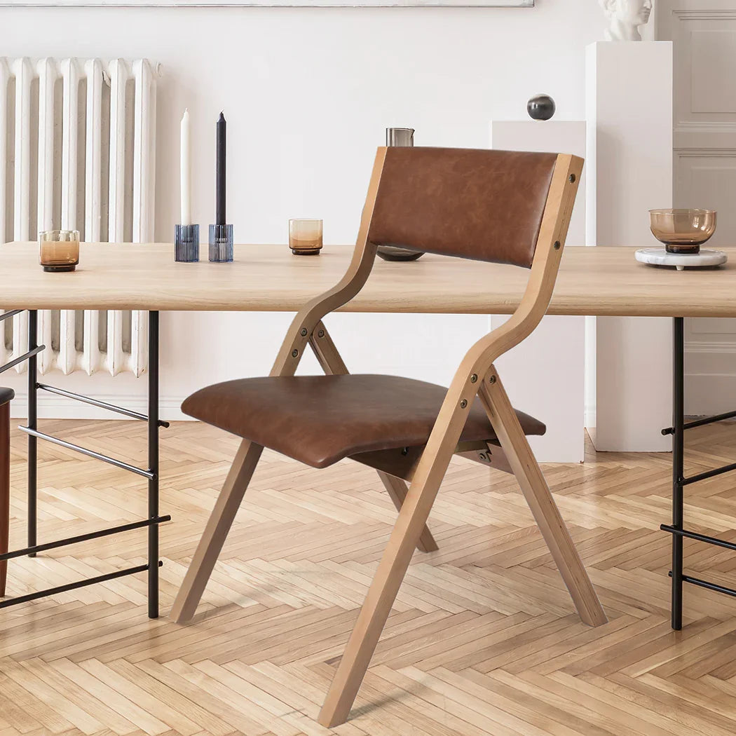 Levede 2x Dining Chairs Foldable PU Brown-2018816903035883526
