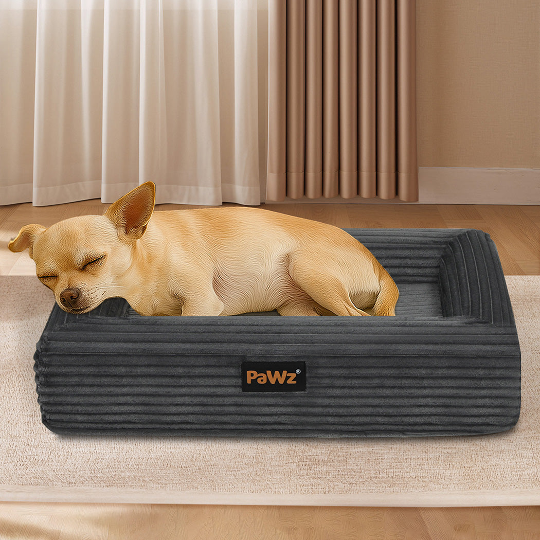 Pawz M Size Orthopedic Dog Bed with Corduroy Removable Cover Waterproof Washable Grey-2006732714467790854