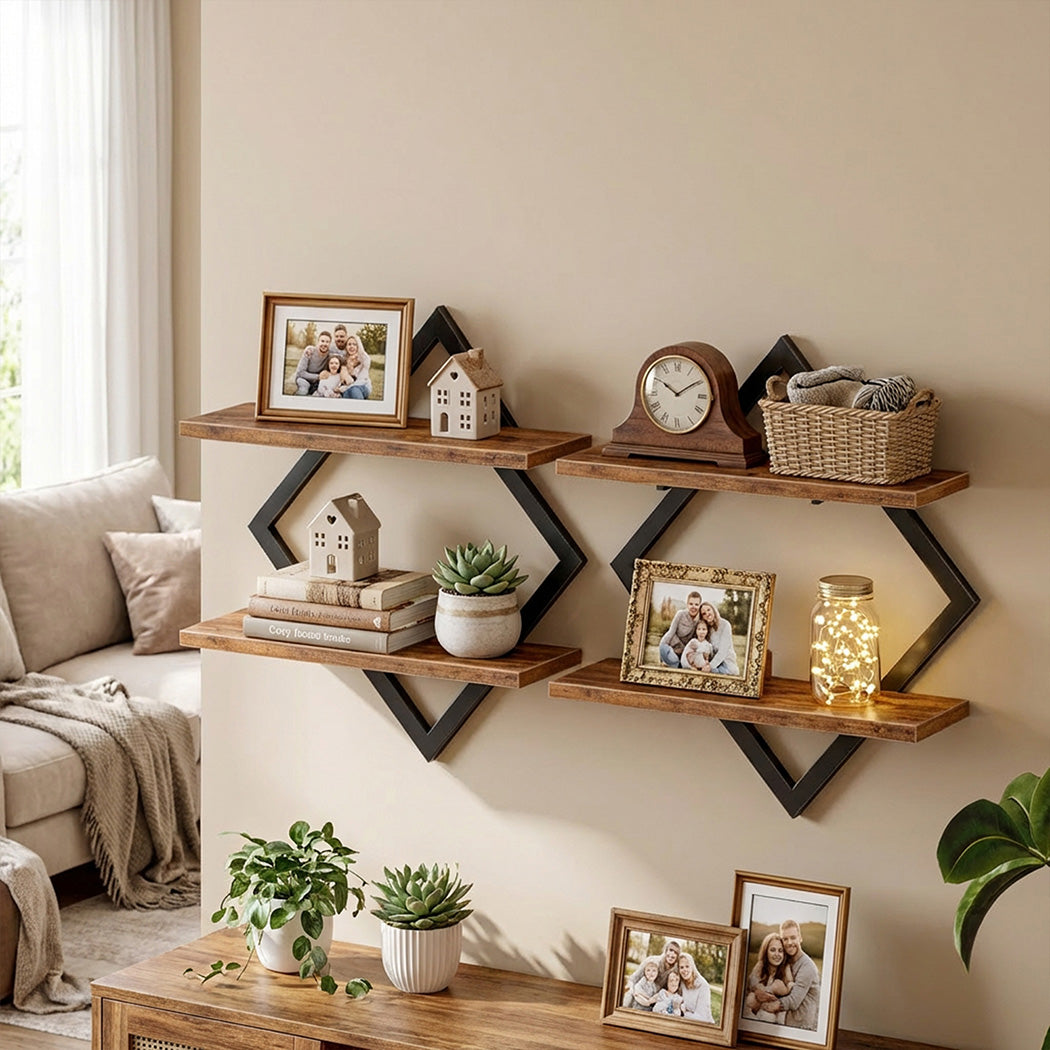 Levede Wall Shelf Floating 2 Tier Storage Decorative Bookshelf 2 Pcs Living Room-2072893560688087046