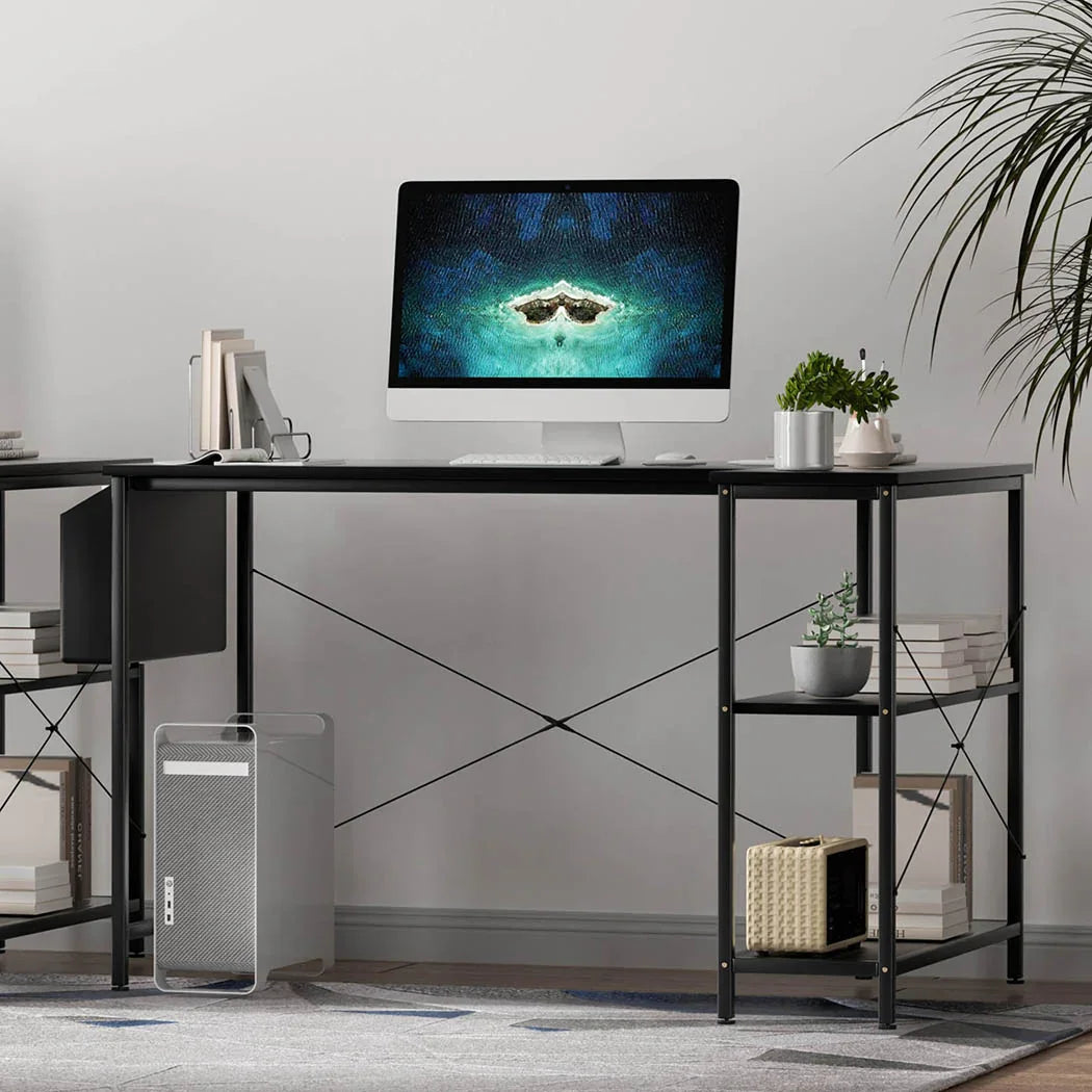 Levede L Shaped Computer Desk Home Desk Black-2029387250143465478