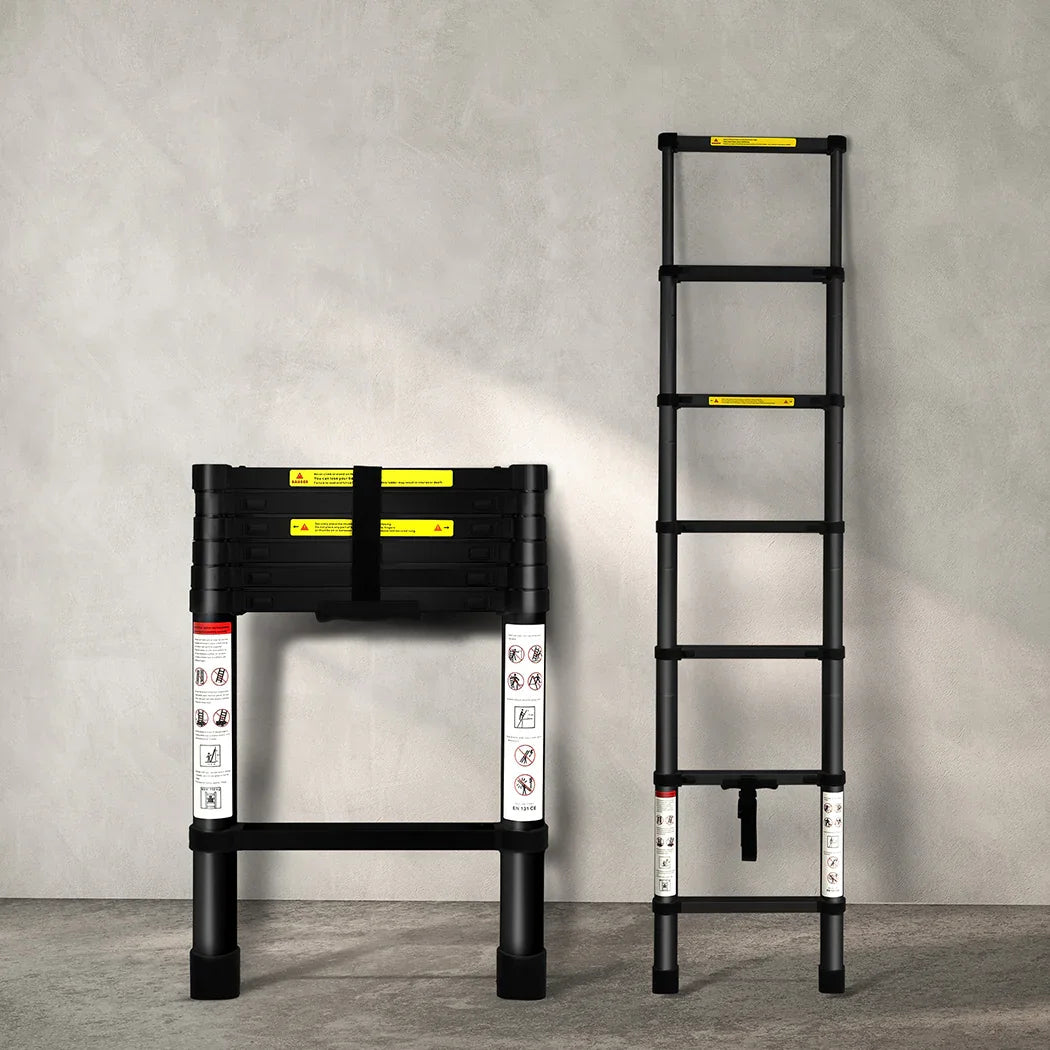 Traderight Multipurpose Aluminium Ladder Telescopic 2M Black 2 Meter-2006733179096010758