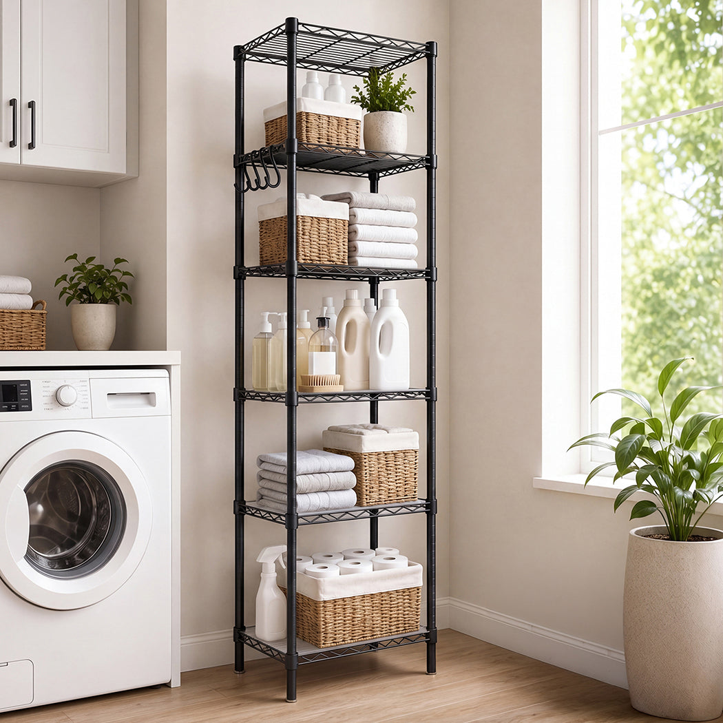 Levede Storage Shelves 6 Tier Carbon Steel Wire Rack Shelving Unit Kitchen Black-2109799590298062855