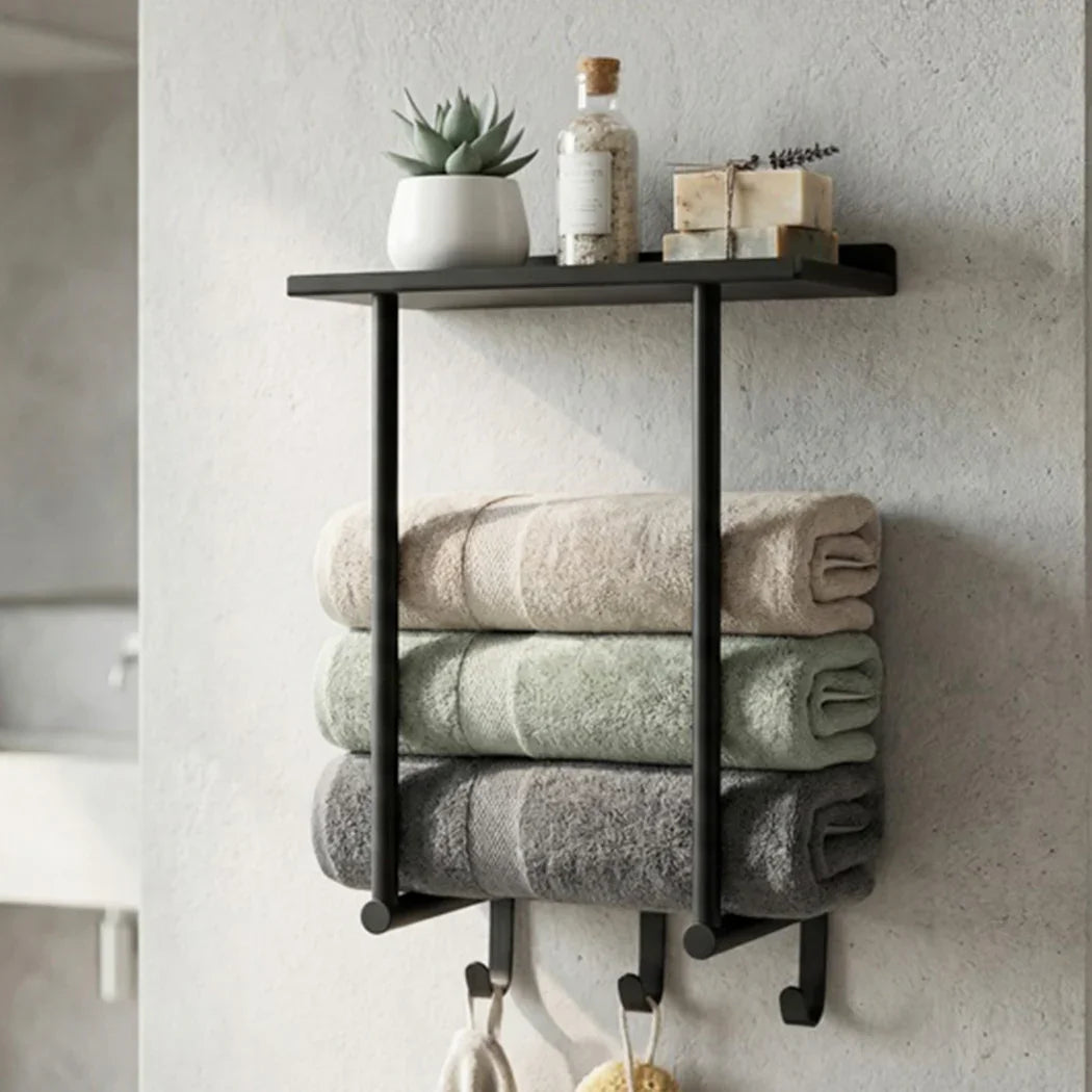 Levede Wall Mounted Towel Rack Towel Holder 3 Hooks Bathroom Towel Storage-2050059022073204742