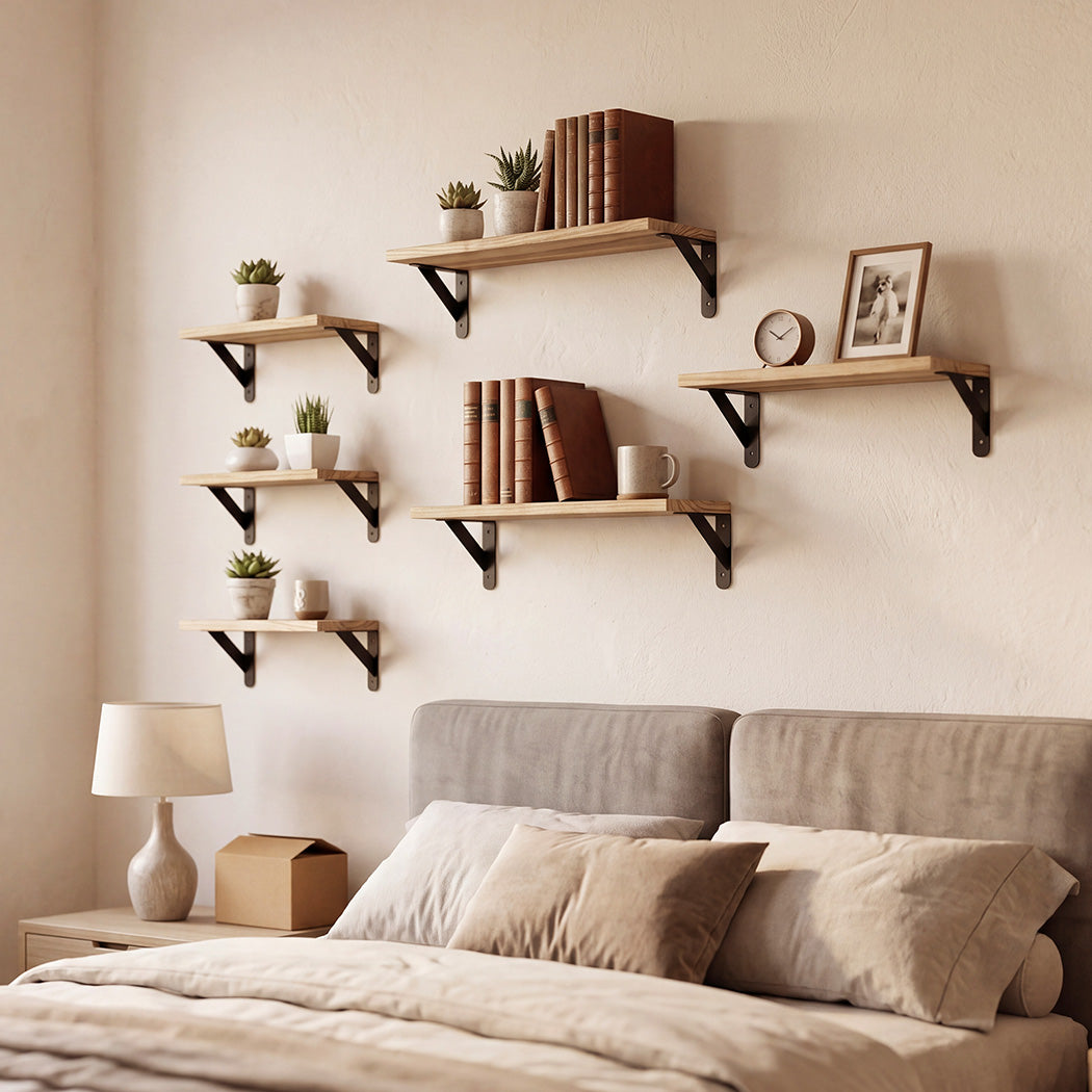 Levede Floating Wall Shelves 6 Pcs Wall Mounted Display Bookshelf Rack Kitchen-2050059024132608006
