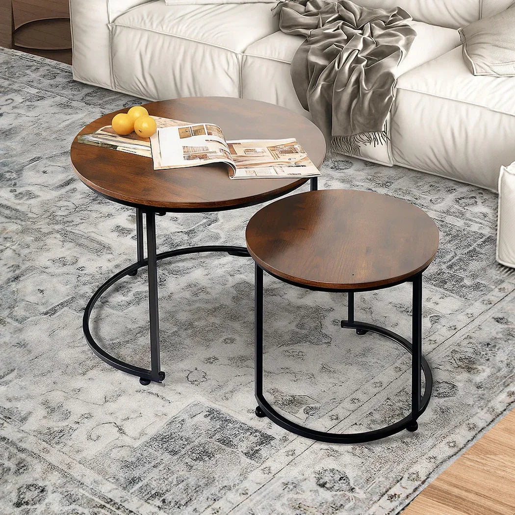 Levede Round Nesting Table Coffee Table Wood Side Table-2006732776480575494