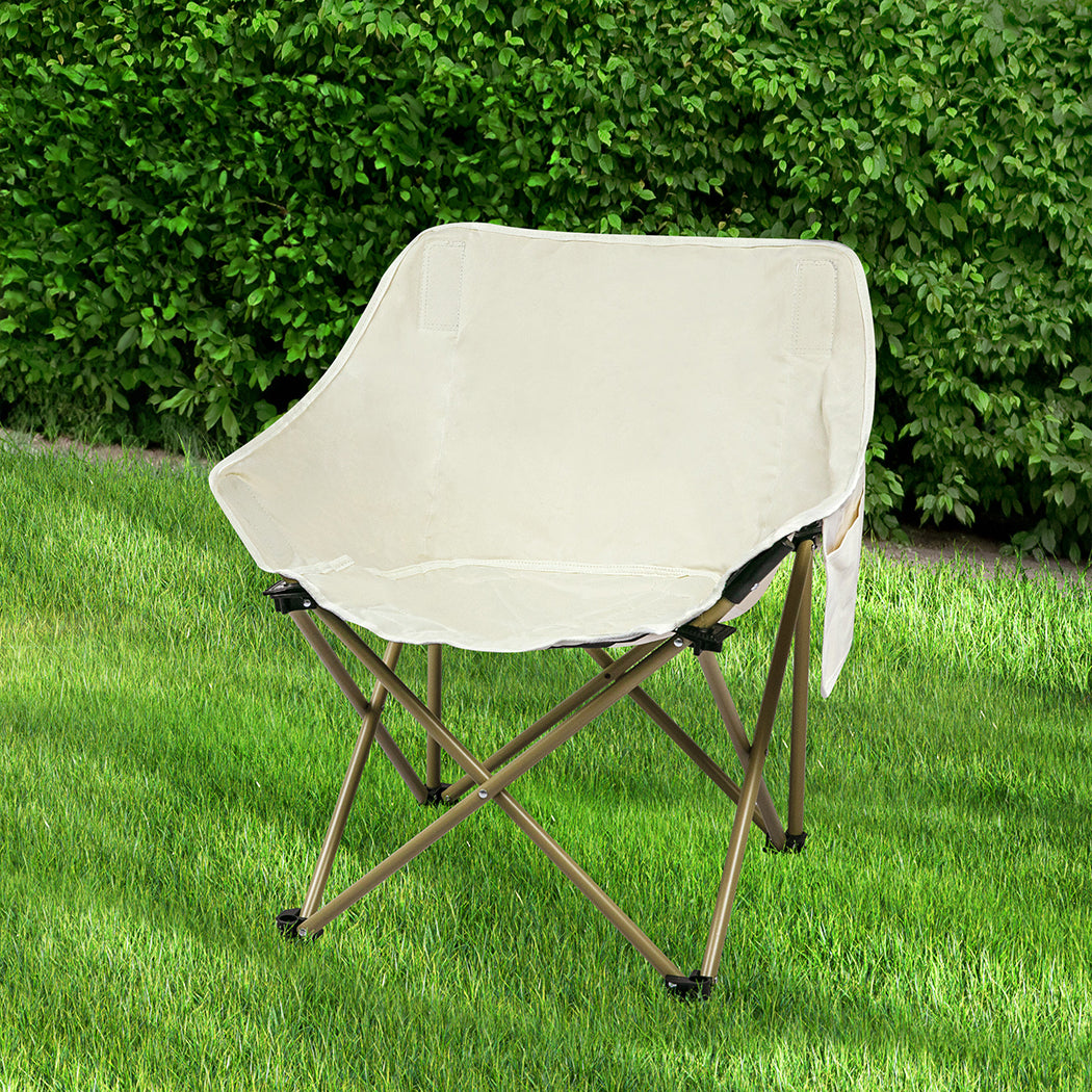 Levede Folding Camping Moon Chair Lightweight Beige-1864184458320678918