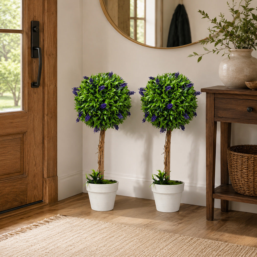 Lambu Artificial Plants Faux Lavender Topiary Set of 2 for Front Door Green-2109799601027092487