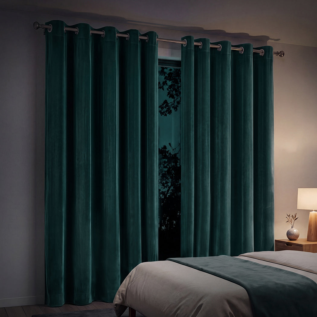 Marlow Blackout Curtains 2-Panel Velvet Room Darkening Eyelet Curtains 240x230cm-2072893568745345030