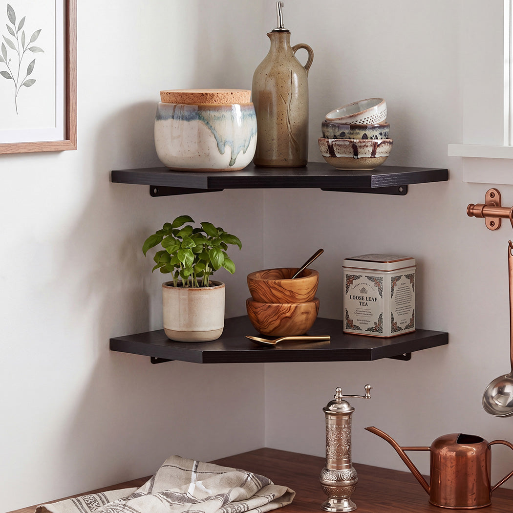 Levede Corner Shelves 2 Pcs Wall Mounted Storage Display Rack Adjustable Bedroom-2061251868872544262