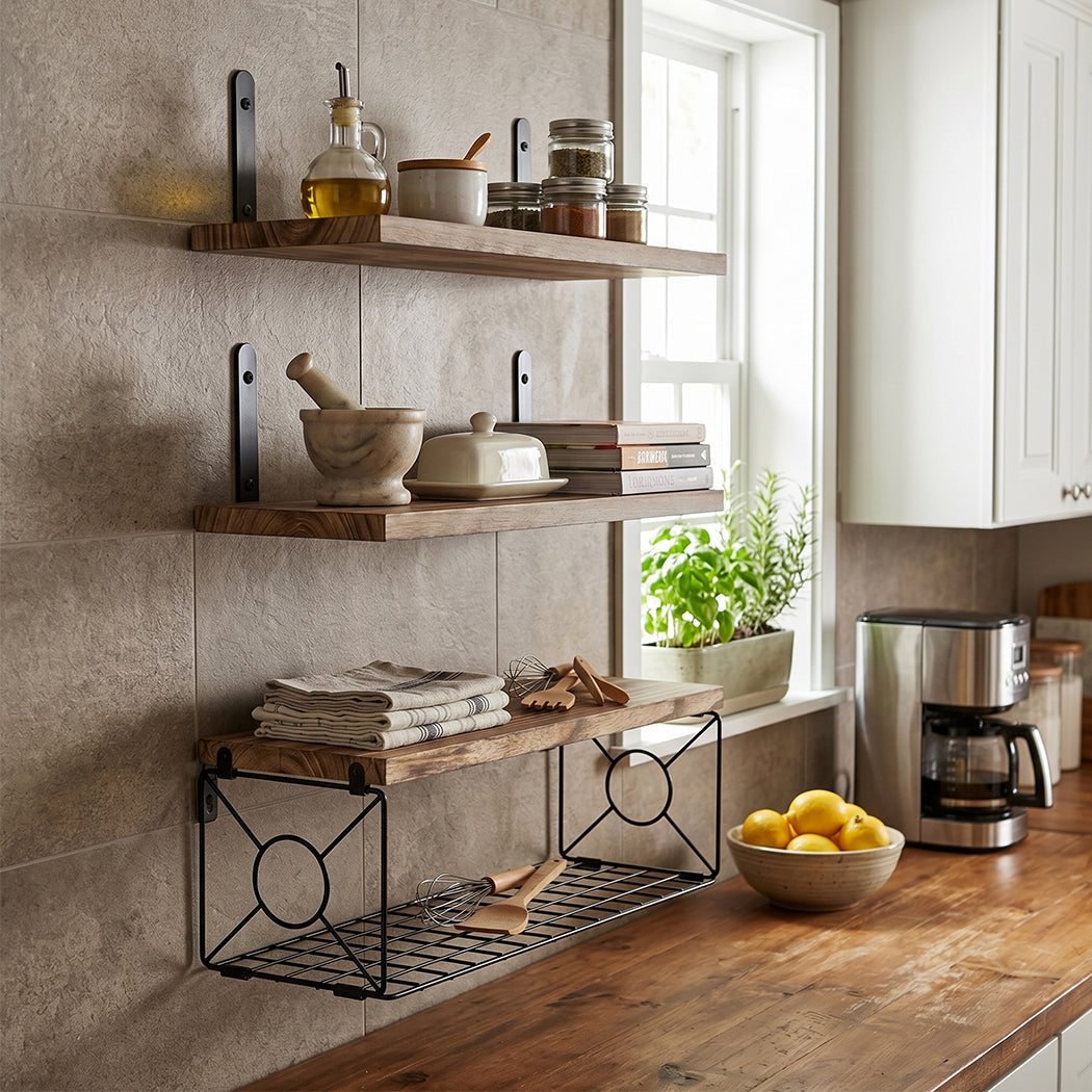 Levede Floating Wall Shelf 3 Pcs DIY Wall Mount Shelves Book Display Rack Basket-2061251867652001798