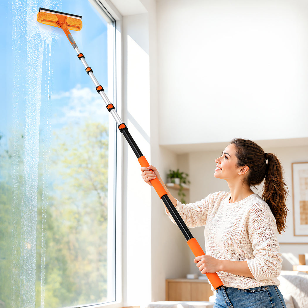 Traderight 7.2M Telescopic Window Cleaner 2-In-1 180°Rotating Squeegee Orange-2109799593892581383