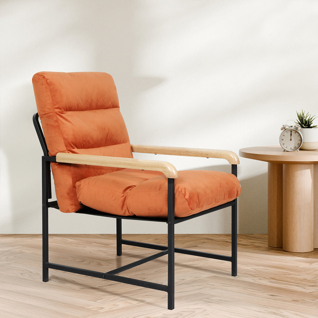 Levede Metal Framed Lounge Chair Velvet in Orange-1919278353270050822