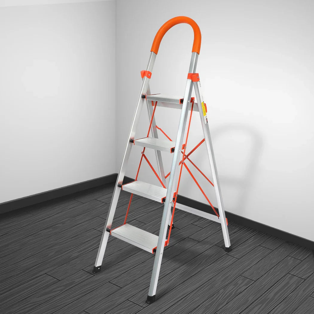 Traderight 4 Step Ladder Folding Aluminium-2029387262730571782