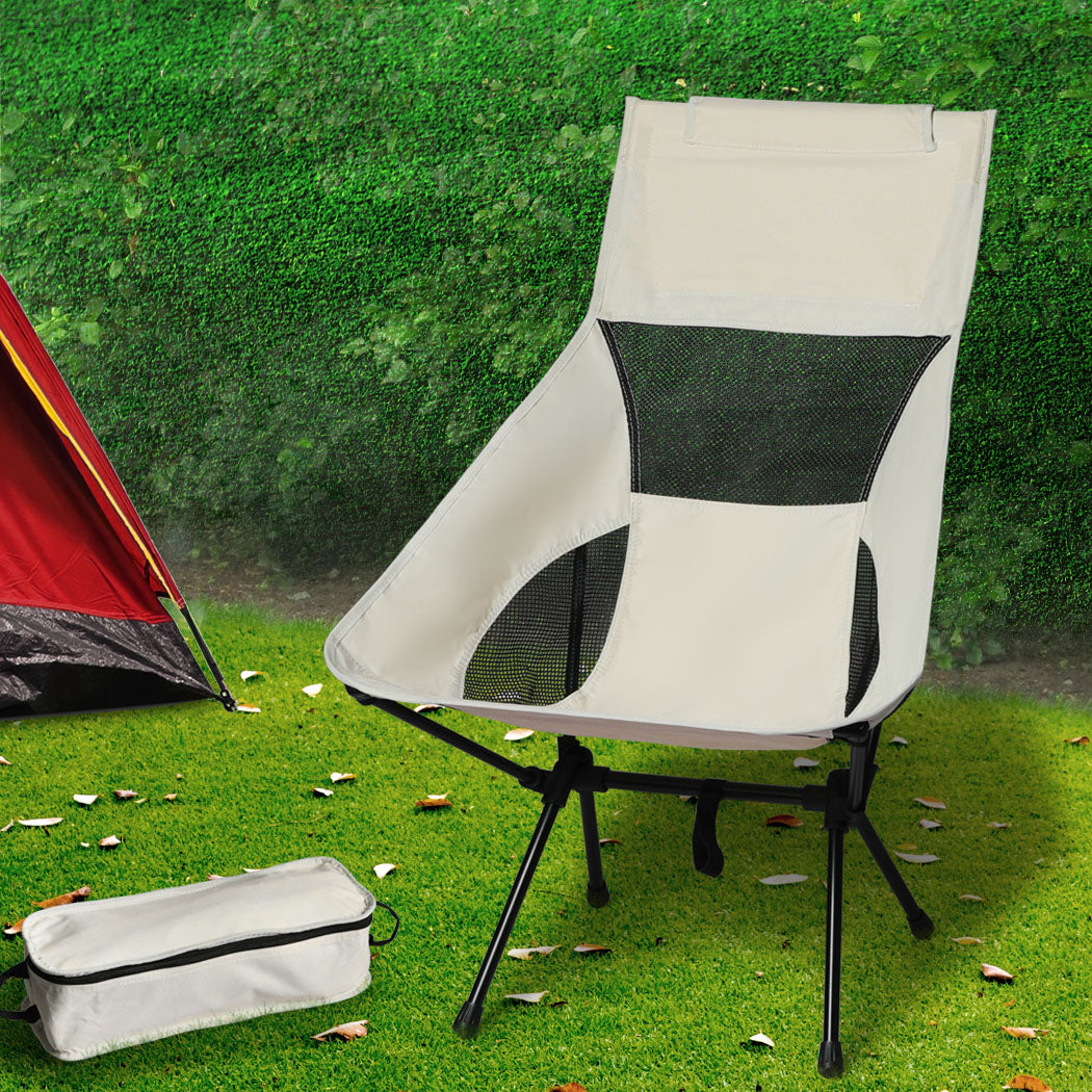 Levede Camping Chair Folding Outdoor Large Beige-1864184454625497094