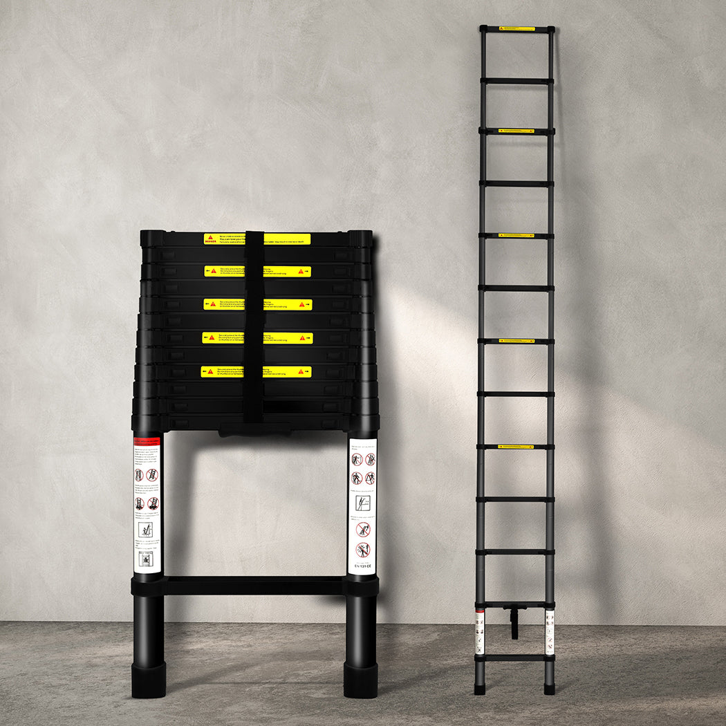 Traderight Multipurpose Aluminium Ladder Telescopic 3.8M Black-2006733179767099398