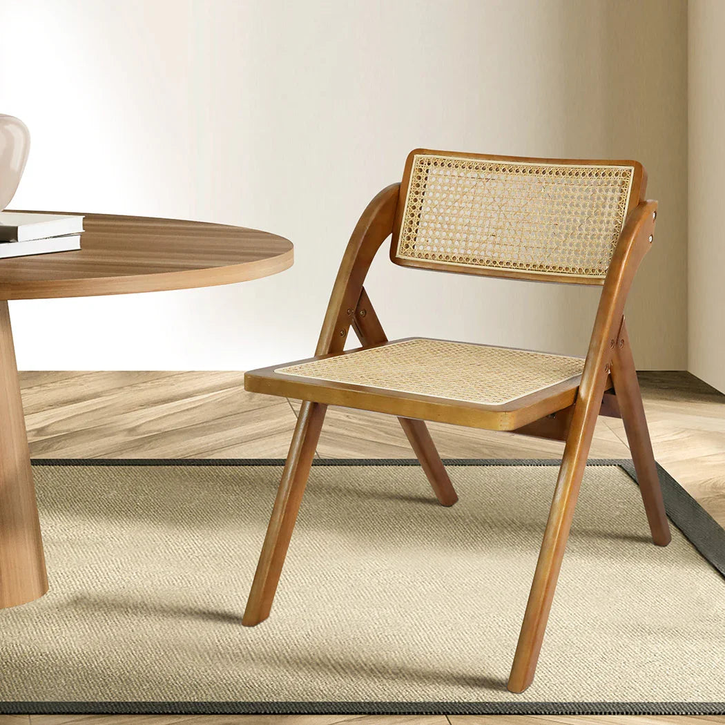 Levede 2X Foldable Rattan Dining Chairs Walnut-2006733269277741062