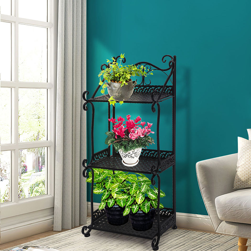 Levede Plant Stand 3 Tiers Outdoor Indoor Black-2065254382647250950