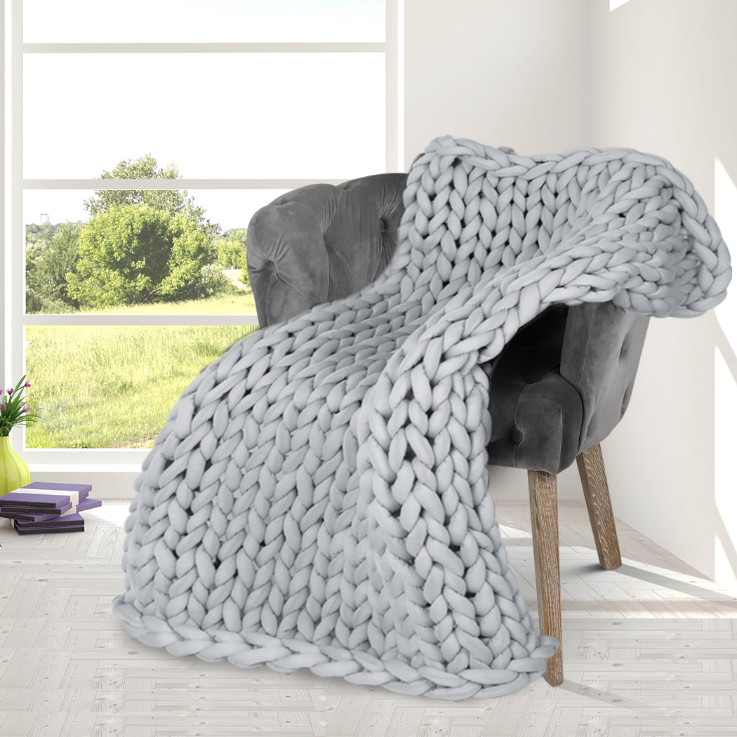 Dreamz Knitted Weighted Blanket Chunky Grey Kids-1864183217049964550